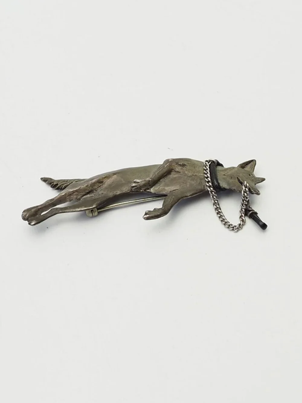 OOAK whimsical hand signed sterling silver jumping dog w leash brooch pin